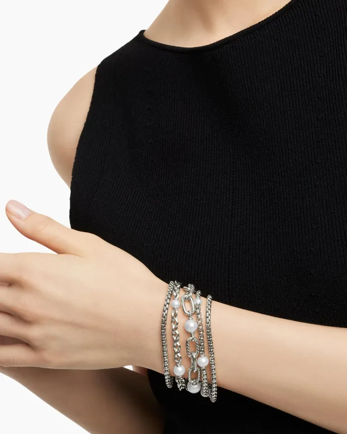 DY Madison Pearl Multi Row Chain Bracelet In Sterling Silver With Pearls 257mm Women David Yurman Chain DY Madison Pearl Multi Row Chain Bracelet In Sterling Silver With Pearls 257mm Women David Yurman Chain