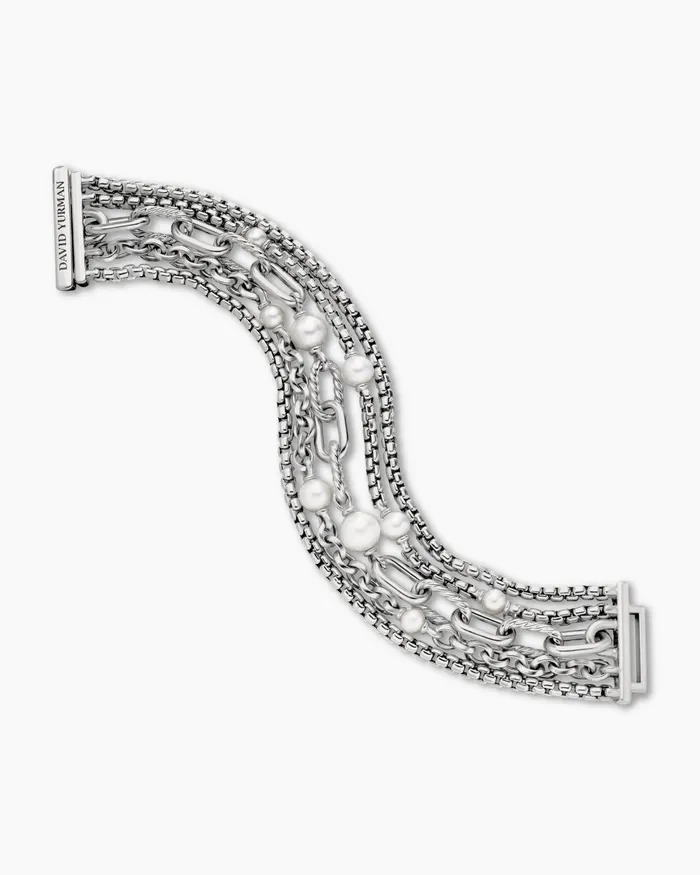 DY Madison Pearl Multi Row Chain Bracelet In Sterling Silver With Pearls 257mm Women David Yurman Chain DY Madison Pearl Multi Row Chain Bracelet In Sterling Silver With Pearls 257mm Women David Yurman Chain