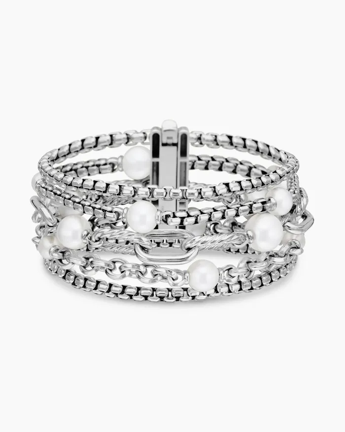 DY Madison Pearl Multi Row Chain Bracelet In Sterling Silver With Pearls 257mm Women David Yurman Chain DY Madison Pearl Multi Row Chain Bracelet In Sterling Silver With Pearls 257mm Women David Yurman Chain