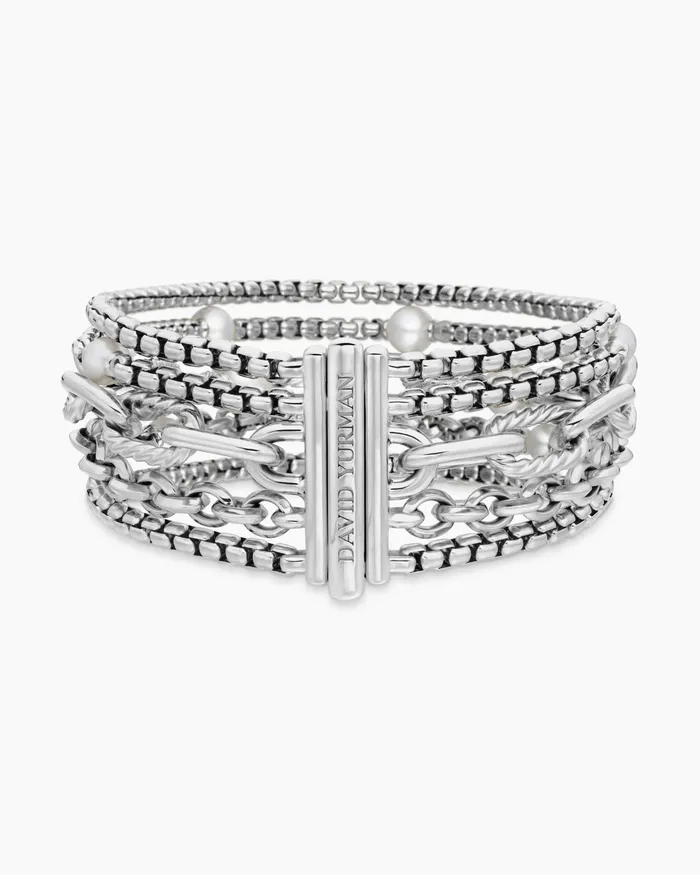 DY Madison Pearl Multi Row Chain Bracelet In Sterling Silver With Pearls 257mm Women David Yurman Chain DY Madison Pearl Multi Row Chain Bracelet In Sterling Silver With Pearls 257mm Women David Yurman Chain