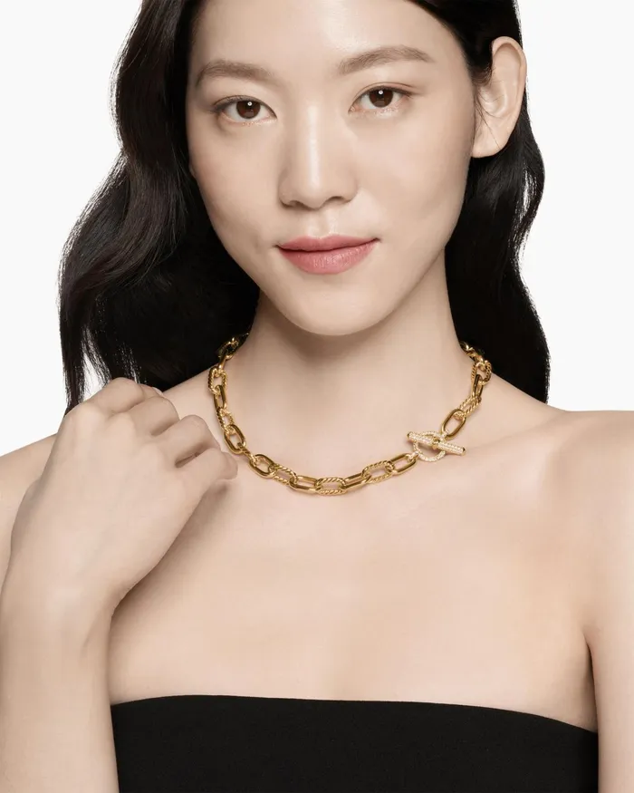 DY Madison Toggle Chain Necklace In 18K Yellow Gold With Diamonds 11mm Women David Yurman Chain