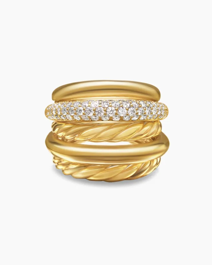 DY Mercer Multi Row Ring In 18K Yellow Gold With Diamonds 21mm Women David Yurman Statement DY Mercer Multi Row Ring In 18K Yellow Gold With Diamonds 21mm Women David Yurman Statement