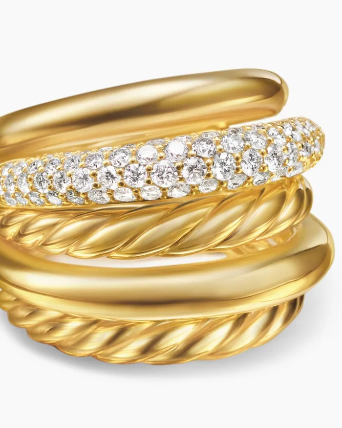 DY Mercer Multi Row Ring In 18K Yellow Gold With Diamonds 21mm Women David Yurman Statement DY Mercer Multi Row Ring In 18K Yellow Gold With Diamonds 21mm Women David Yurman Statement