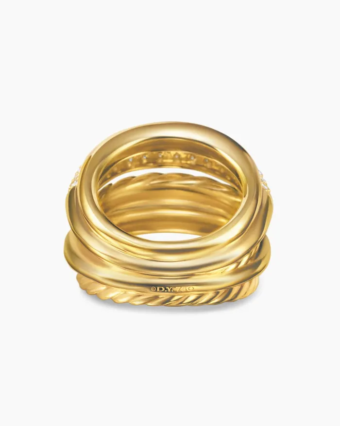 DY Mercer Multi Row Ring In 18K Yellow Gold With Diamonds 21mm Women David Yurman Statement DY Mercer Multi Row Ring In 18K Yellow Gold With Diamonds 21mm Women David Yurman Statement