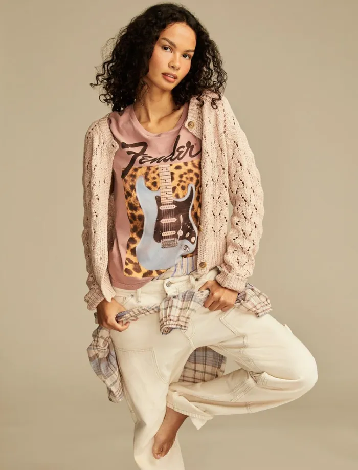 Fendor Leopard Classic Crew Ash Rose Women Lucky Brand Graphic Tees