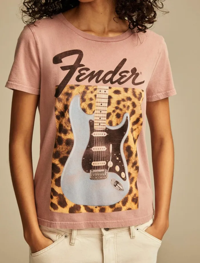 Fendor Leopard Classic Crew Ash Rose Women Lucky Brand Graphic Tees