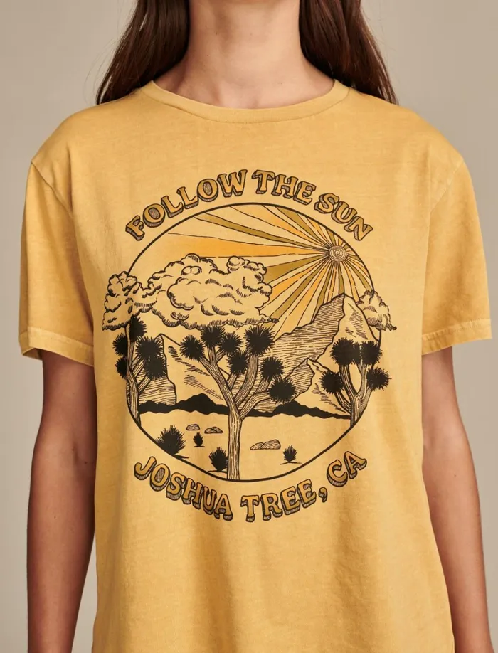 Follow The Sun Joshua Tree Boyfriend Tee Mustard Gold Women Lucky Brand Graphic Tees
