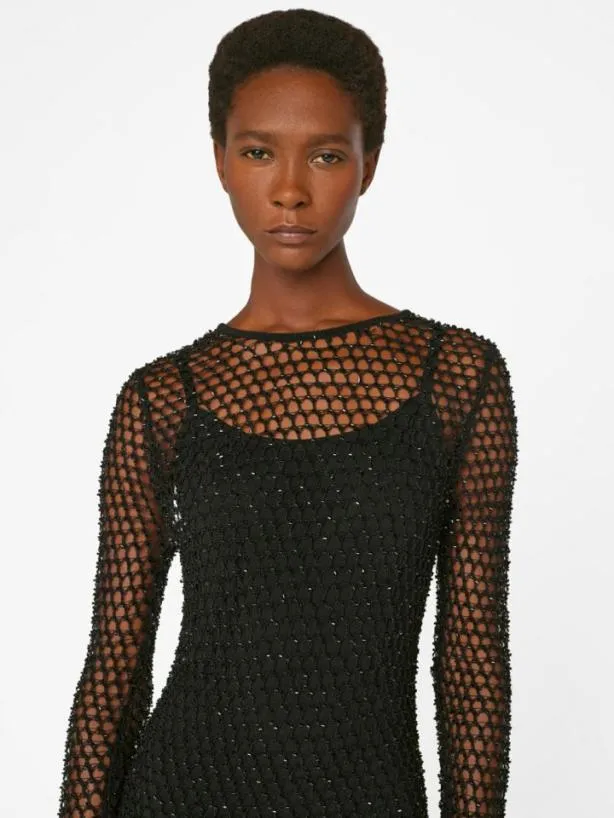 Frame Beaded Crochet Dress In Noir Noir Women Dresses and Jumpsuits
