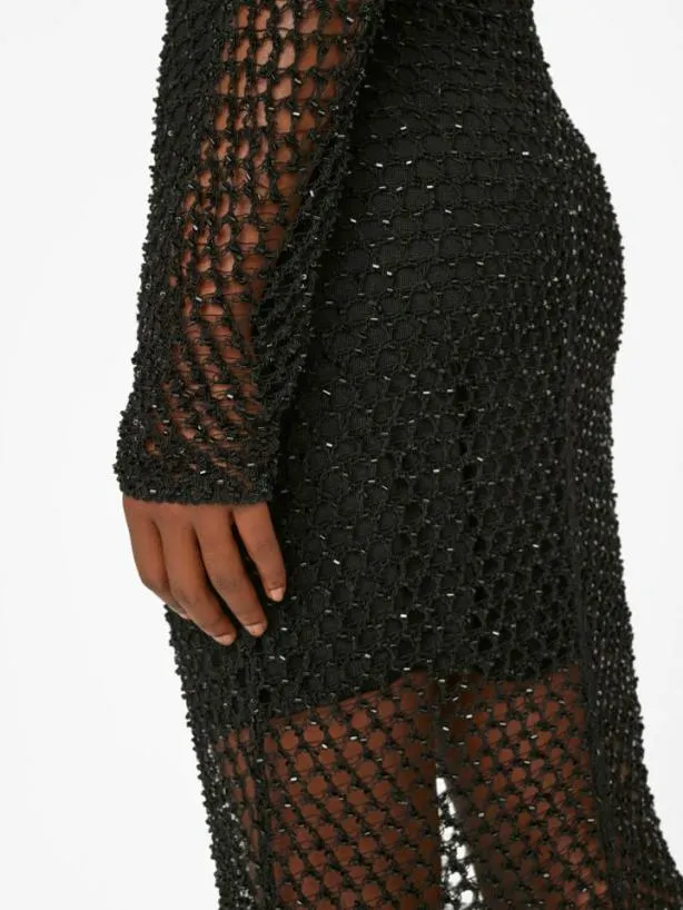 Frame Beaded Crochet Dress In Noir Noir Women Dresses and Jumpsuits