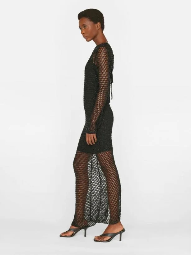 Frame Beaded Crochet Dress In Noir Noir Women Dresses and Jumpsuits
