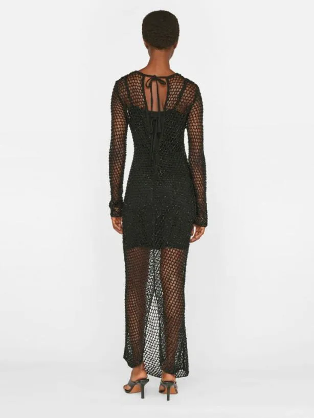 Frame Beaded Crochet Dress In Noir Noir Women Dresses and Jumpsuits