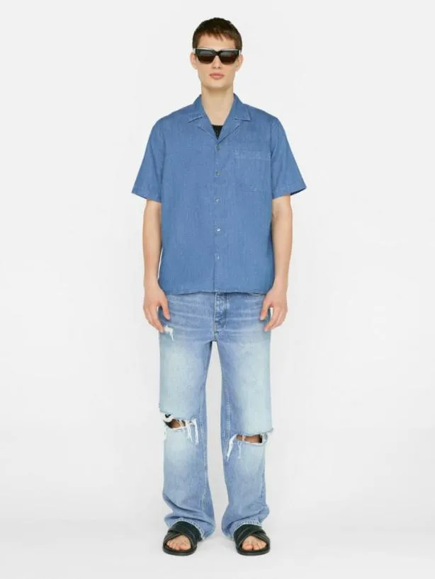 Frame Chambray Camp Collar Shirt In Salt Water Salt Water Men Shirts Frame Chambray Camp Collar Shirt In Salt Water Salt Water Men Shirts