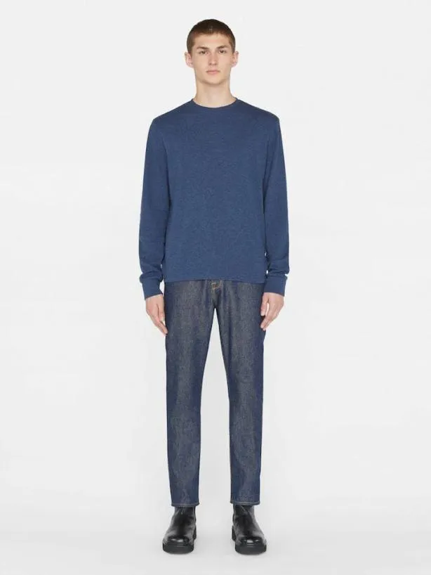 Frame Duo Fold Long Sleeve Crew In Heather Midnight Navy Heather Midnight Navy Men Tees Frame Duo Fold Long Sleeve Crew In Heather Midnight Navy Heather Midnight Navy Men Tees
