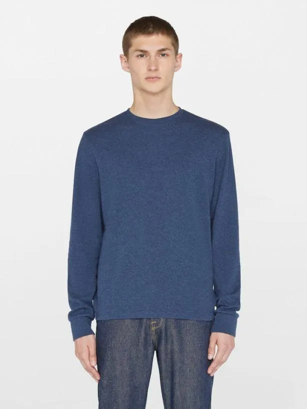 Frame Duo Fold Long Sleeve Crew In Heather Midnight Navy Heather Midnight Navy Men Tees Frame Duo Fold Long Sleeve Crew In Heather Midnight Navy Heather Midnight Navy Men Tees