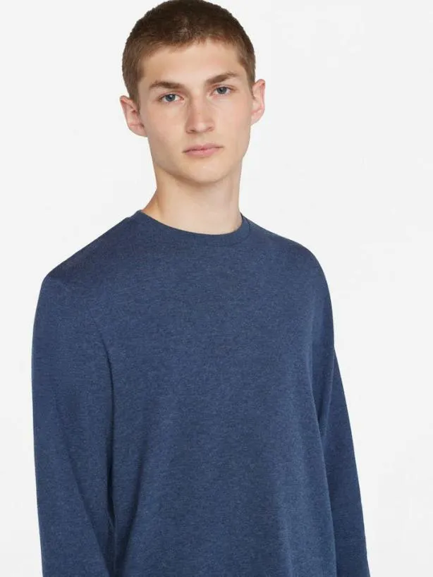 Frame Duo Fold Long Sleeve Crew In Heather Midnight Navy Heather Midnight Navy Men Tees Frame Duo Fold Long Sleeve Crew In Heather Midnight Navy Heather Midnight Navy Men Tees