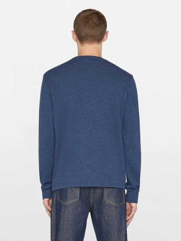 Frame Duo Fold Long Sleeve Crew In Heather Midnight Navy Heather Midnight Navy Men Tees Frame Duo Fold Long Sleeve Crew In Heather Midnight Navy Heather Midnight Navy Men Tees