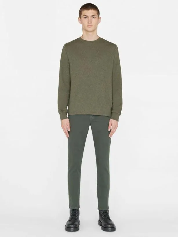 Frame Duo Fold Long Sleeve Crew In Heather Olive Green Heather Olive Green Men Tees Frame Duo Fold Long Sleeve Crew In Heather Olive Green Heather Olive Green Men Tees