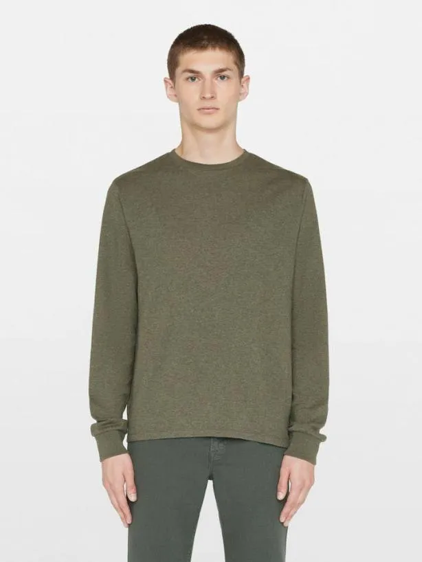 Frame Duo Fold Long Sleeve Crew In Heather Olive Green Heather Olive Green Men Tees Frame Duo Fold Long Sleeve Crew In Heather Olive Green Heather Olive Green Men Tees