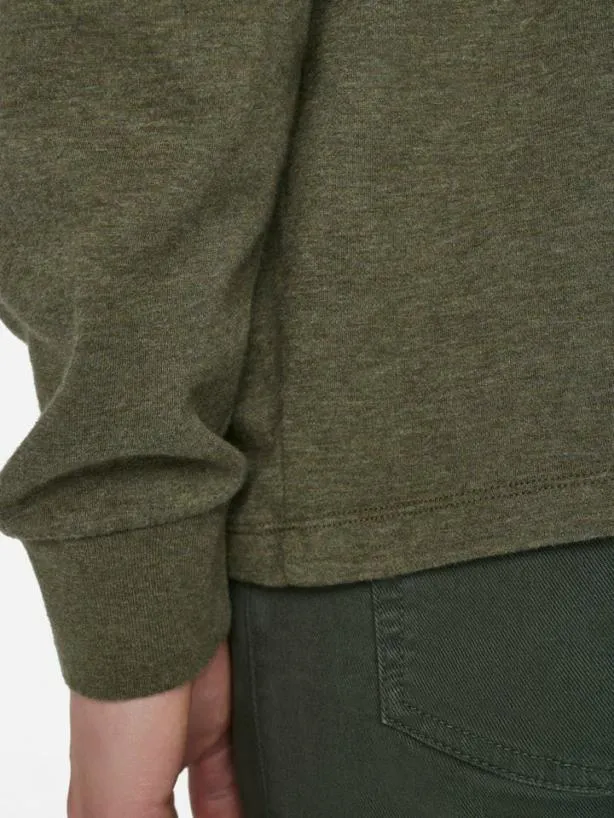 Frame Duo Fold Long Sleeve Crew In Heather Olive Green Heather Olive Green Men Tees Frame Duo Fold Long Sleeve Crew In Heather Olive Green Heather Olive Green Men Tees