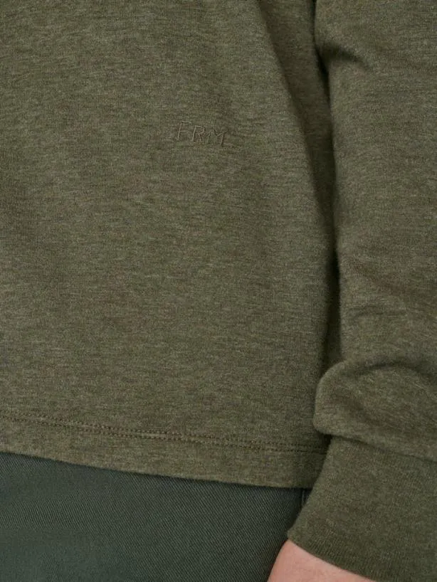 Frame Duo Fold Long Sleeve Crew In Heather Olive Green Heather Olive Green Men Tees Frame Duo Fold Long Sleeve Crew In Heather Olive Green Heather Olive Green Men Tees