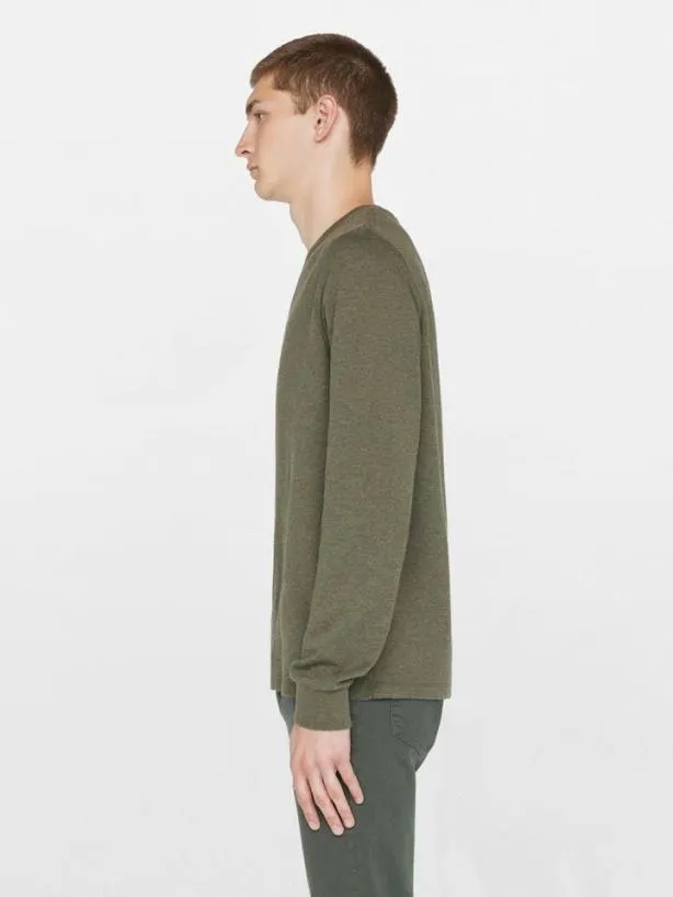 Frame Duo Fold Long Sleeve Crew In Heather Olive Green Heather Olive Green Men Tees Frame Duo Fold Long Sleeve Crew In Heather Olive Green Heather Olive Green Men Tees