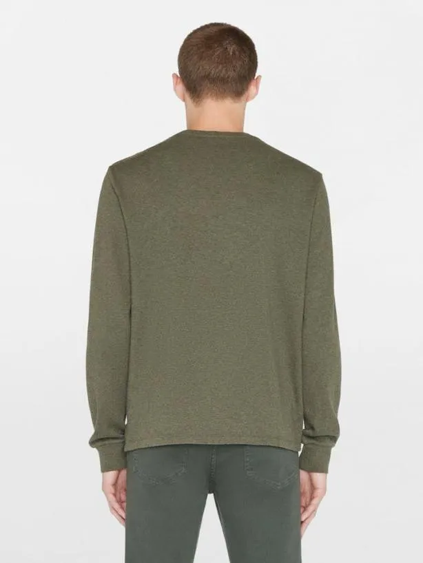 Frame Duo Fold Long Sleeve Crew In Heather Olive Green Heather Olive Green Men Tees Frame Duo Fold Long Sleeve Crew In Heather Olive Green Heather Olive Green Men Tees