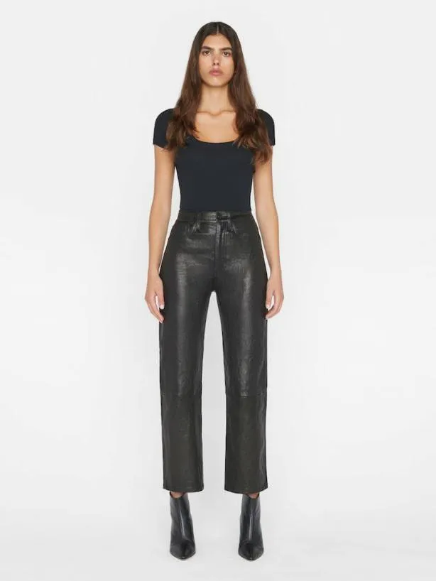 Frame Le Jane Crop Leather In Noir Noir Women Pants