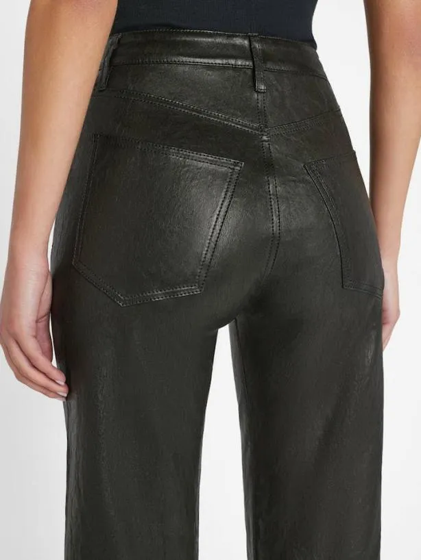 Frame Le Jane Crop Leather In Noir Noir Women Pants