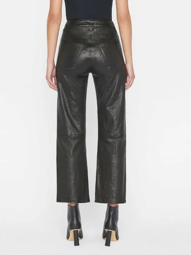 Frame Le Jane Crop Leather In Noir Noir Women Pants