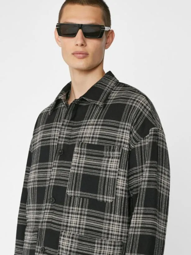 Frame Padded Checked Flannel Overshirt In Noir Noir Men Shirts Frame Padded Checked Flannel Overshirt In Noir Noir Men Shirts