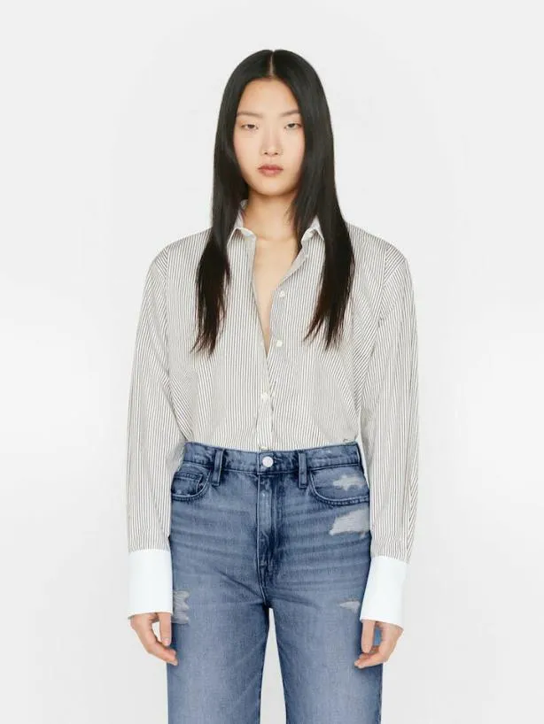Frame The Oversized Shirt In Bone Multi Bone Multi Women Tops and Blouses