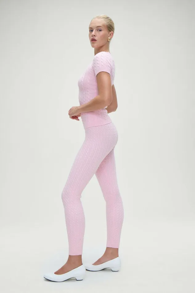 Frankies Bikinis Bodin High Waisted Leggings Cozy Pink Women Cloud Knits