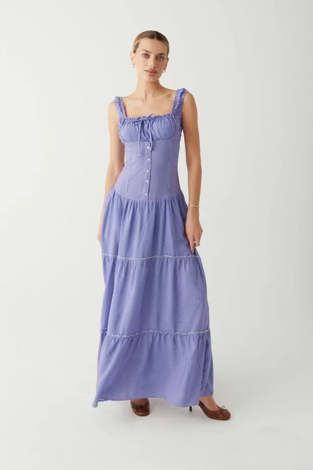 Frankies Bikinis Christabelle Ruffle Maxi Dress Sailor Gingham Women Dresses