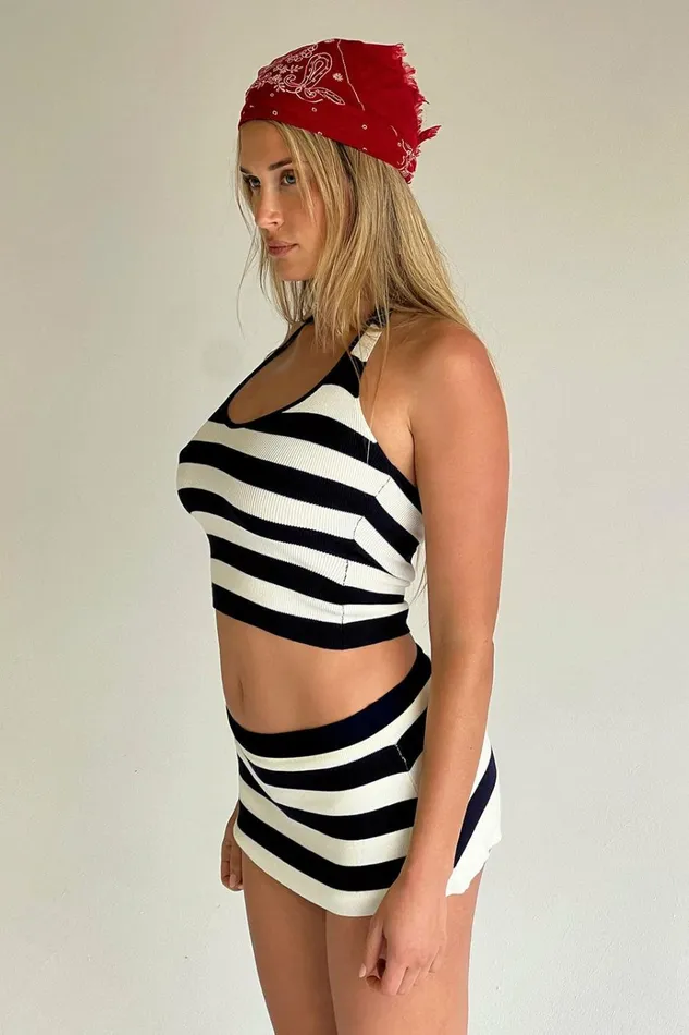 Frankies Bikinis Marialla Knit Halter Top Sea Stripe Women Matching Sets