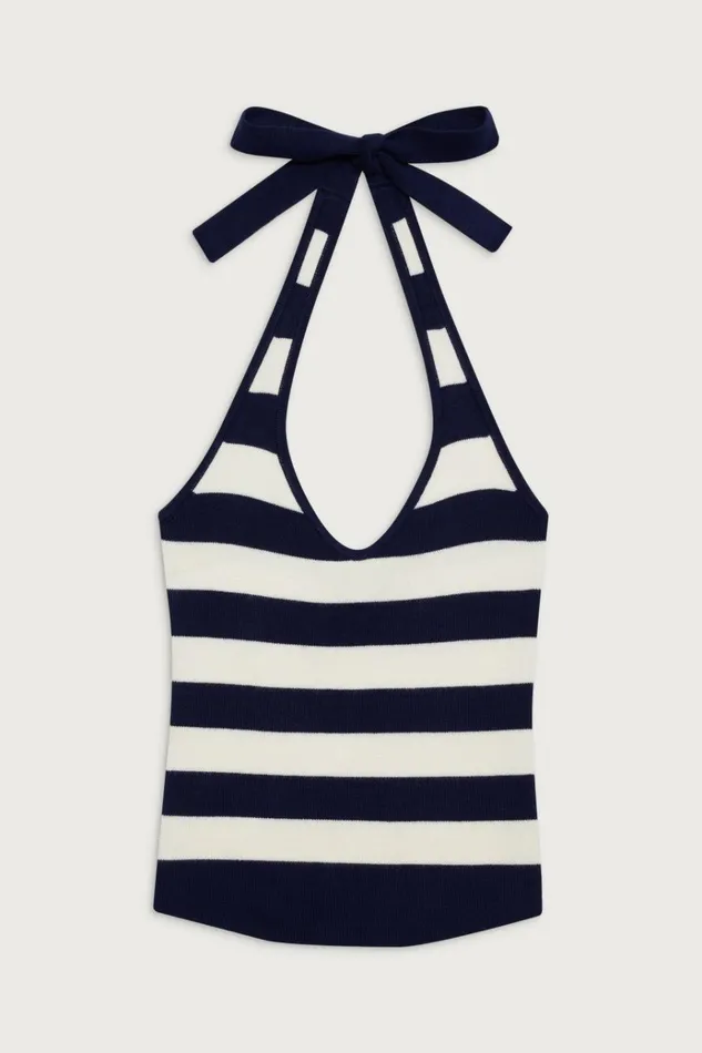 Frankies Bikinis Marialla Knit Halter Top Sea Stripe Women Matching Sets
