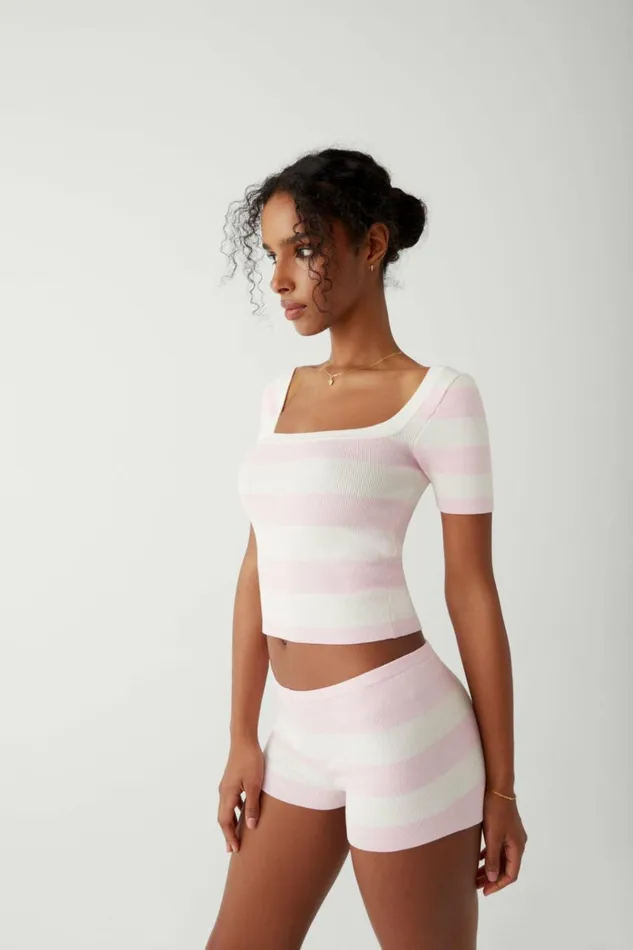 Frankies Bikinis Sunset Knit Shirt Ballet Stripe Women Tops