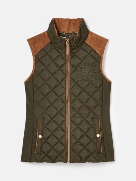 Gilets Women Joules Khaki Green Showerproof Diamond Quilted Gilet