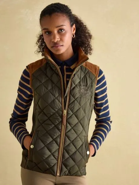 Gilets Women Joules Khaki Green Showerproof Diamond Quilted Gilet