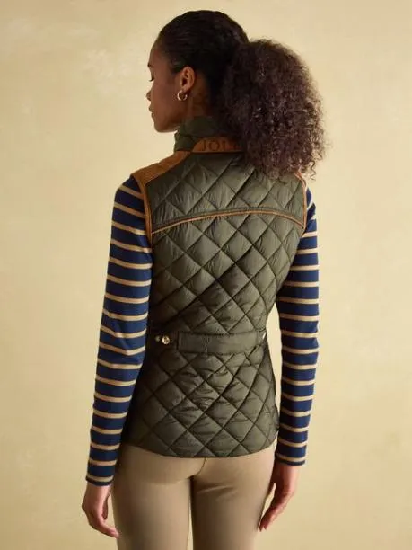 Gilets Women Joules Khaki Green Showerproof Diamond Quilted Gilet