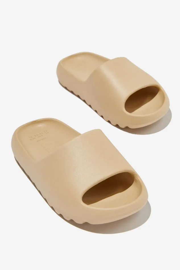 GirlsBoys Flats and Sandals Cotton On Sunny Beach Slide Semolina
