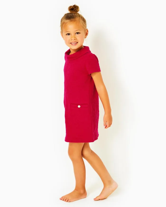 Girls Lilly Pulitzer Girls Dresses and Rompers Girls Mini Daisee Shift Dress Poinsettia Red Knit Pucker Jacquard