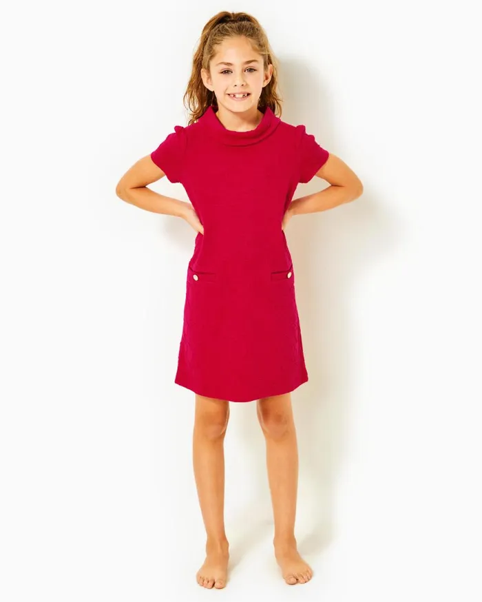 Girls Lilly Pulitzer Girls Dresses and Rompers Girls Mini Daisee Shift Dress Poinsettia Red Knit Pucker Jacquard