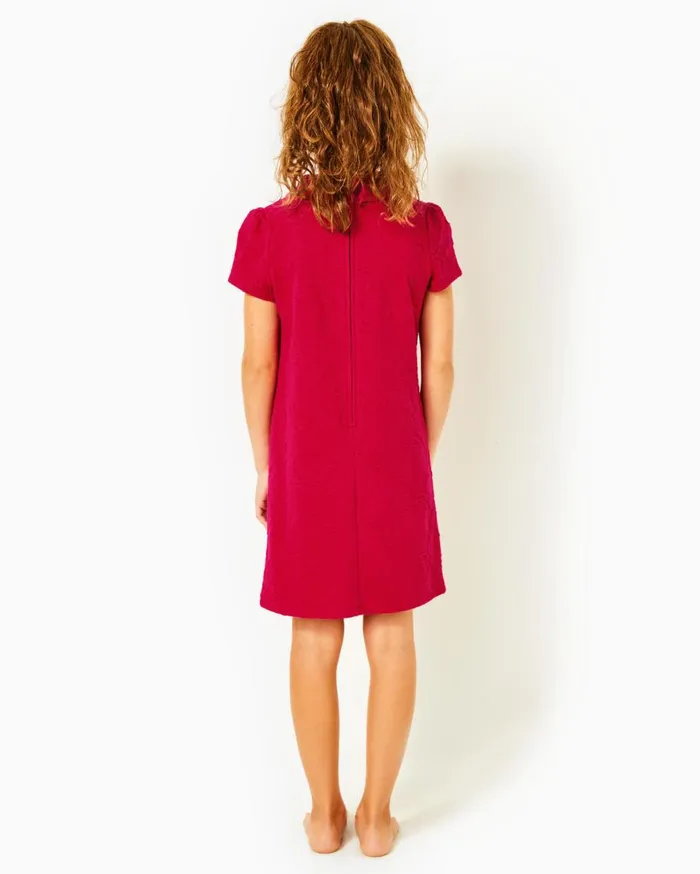 Girls Lilly Pulitzer Girls Dresses and Rompers Girls Mini Daisee Shift Dress Poinsettia Red Knit Pucker Jacquard