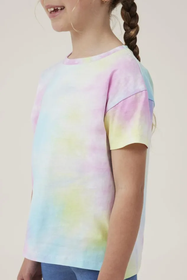 Girls Tops and TShirts Cotton On Poppy Short Sleeve Print Tee Rainbow Tie Dye