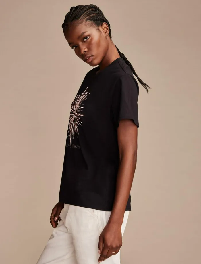 Heart Burst Classic Crew Jet Black Women Lucky Brand Graphic Tees
