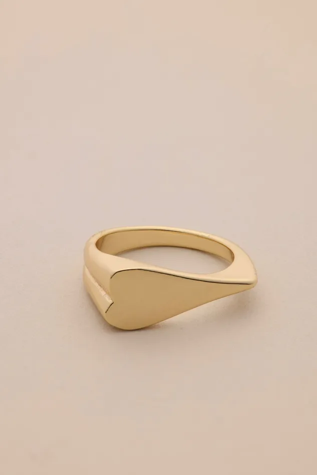Heart Signet Ring Gold Women Lucky Brand Jewelry