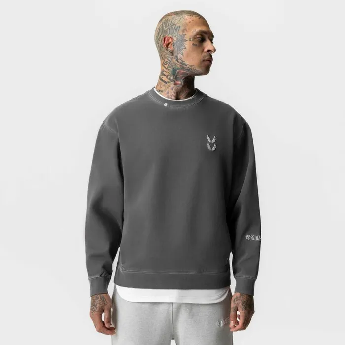 Hoodies and Sweatshirts Men ASRV Tech Essential Distressed Crewneck Faded Grey