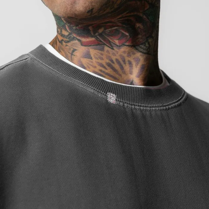 Hoodies and Sweatshirts Men ASRV Tech Essential Distressed Crewneck Faded Grey