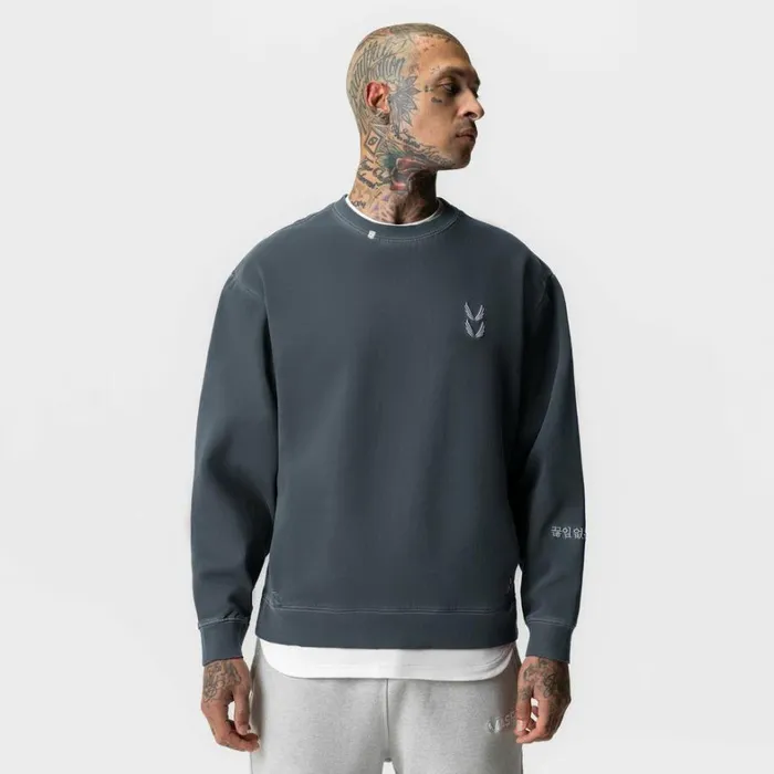 Hoodies and Sweatshirts Men ASRV Tech Essential Distressed Crewneck Faded Navy