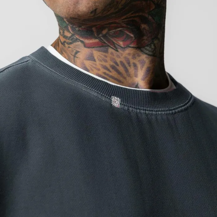 Hoodies and Sweatshirts Men ASRV Tech Essential Distressed Crewneck Faded Navy